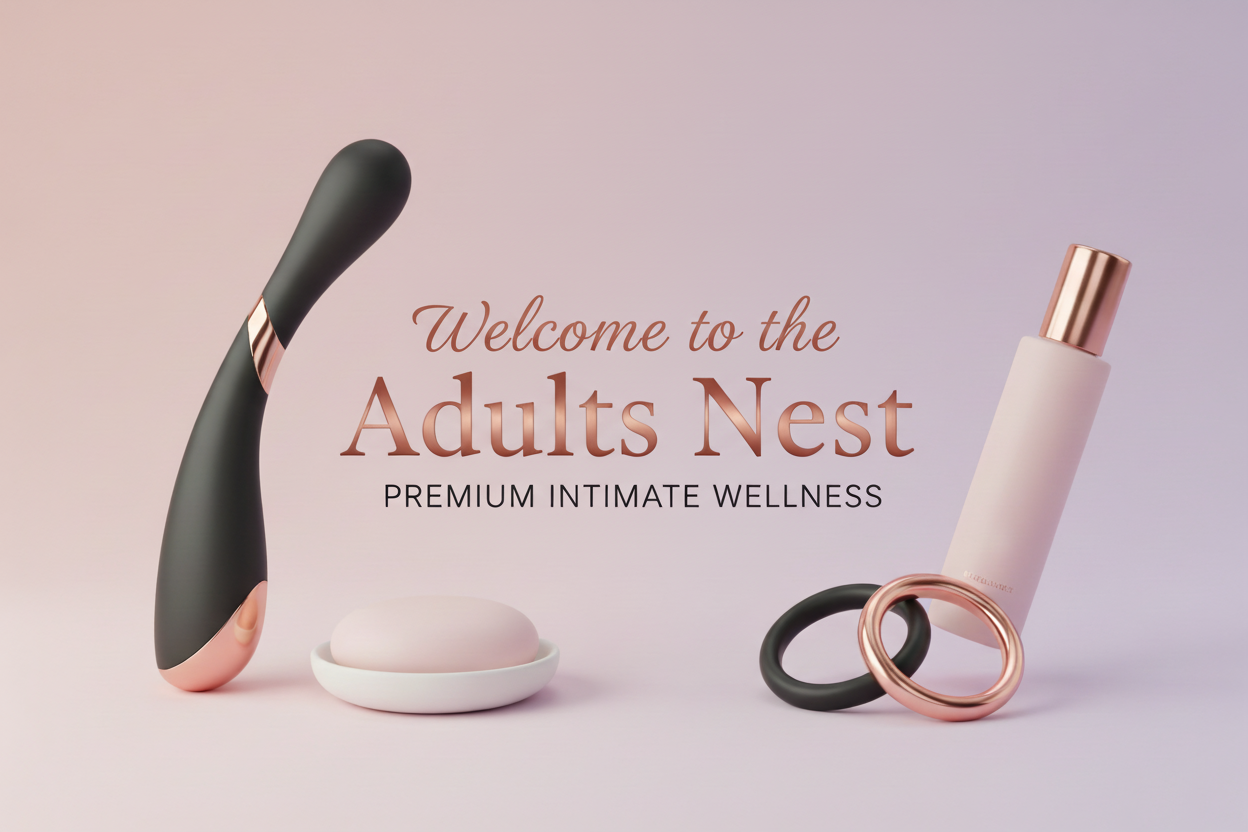 Adults Nest banner with elegant fonts